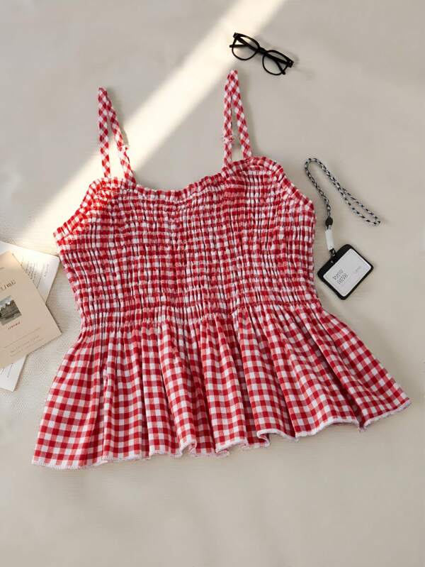 SHEIN Tween Girl Checkered Ruffle Hem Camisole Top Top For Girls