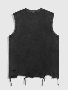 ROMWE MEN Grunge Punk Men Vintage Washed Religious Casual Tank Top - Black - View 2