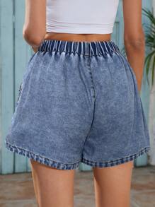 Vivid Eden 女士宽松休闲牛仔短裤 - 中等水洗藍 - 查看 2