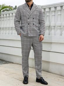 Manfinity Mode Plus Size Men's Plaid Lapel Neck Long Sleeve Blazer And Pants Suit Set - Multicolor - View 4