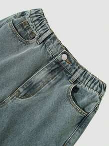 Quần jeans ống rộng túi rộng rãi thường ngày cho bé gái tuổi mới lớn, đa năng - Rửa trung bình - Xem 4