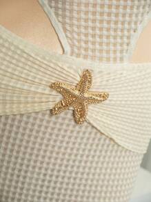 Bonvoyette 女士夏季泳池派对白色沙滩罩衫，带金色海星装饰，优质面料，成熟女士泳衣裙，沙滩装 - 白色 - 查看 4