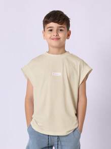 SUMWON Summer Sleeveless Athletic Tank Top Streetwear Urban Essentials Sport Performance Youth Casual Muscle Shirt - Beige - View 2