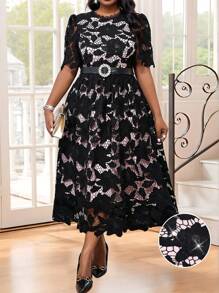 Fleurora 春夏优雅通勤婚礼情人节办公室彩色编织蕾丝圆领喇叭泡泡袖荷叶边领中长短袖大码连衣裙节日服装优雅服装秋季服装曲线夏季女士夏季服装情人节生日服装女士情人节连衣裙茶会服装春季情人节服装情人节服装女士节日服装女士大码连衣裙优雅优雅连衣裙 - 彩色 - 查看 9