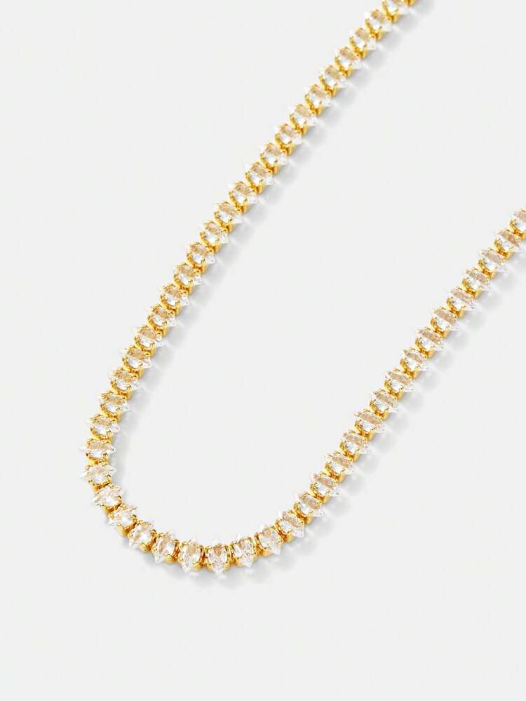 SILVER PLATED FULL CUBIC ZIRCONIA CRYSTAL TENNIS CHAIN