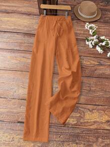 EMERY ROSE Pantalones casuales de lino blanco con bolsillo para mujer, primavera/verano - Naranja - Ver 3