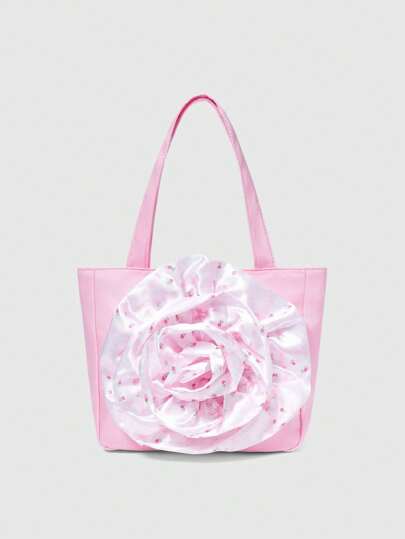 Kawaii Women's 3D Flower Decor Fashion Large Capacity Shoulder Bag