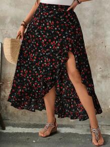 SHEIN Tall 大码女式优雅开衩印花裙