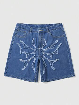 Goth Pantaloncini di jeans casual da uomo con lavaggio e toppe a ragno, per Ognissanti