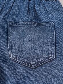 2 件套男婴圆领短袖条纹 T 恤，带熊印花和撞色抽绳腰部牛仔效果短裤休闲装，适合日常穿着、酷男孩、运动、滑板、跑步、夏季新品