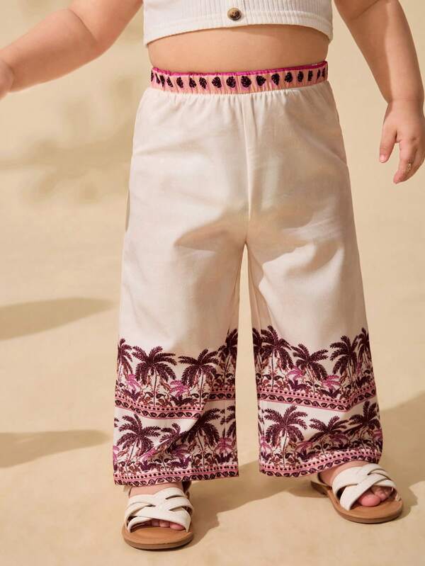 Pantalones sueltos y casuales con estampado floral diminuto para bebé niña