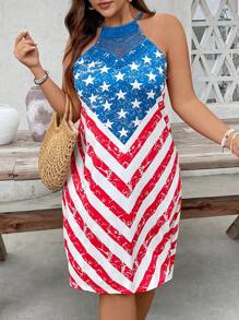 SHEIN VCAY Plus Size Women 4th Of July Sleeveless Fashion Dress, Suitable For Summer 4th Of July Dress - Multicolor - View 6