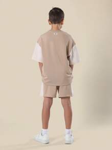 SUMWON Signature Youth Summer Activewear Coordinate With Stylish Side Panelling Active Sports Training Set Athletic Leisure Modern - Khaki - View 2