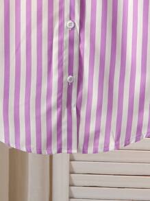 Blus Bergaris untuk Remaja Perempuan + Motif Grafiti Hati Serbaguna + Kemeja Kasual Gaya Jalanan yang Keren dan Manis, Musim Panas - Purple - View 5