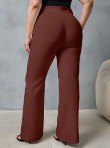 RueChic Plus High Waist Flare Leg Suit Pants - Coffee Brown - View 2