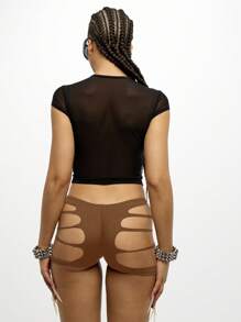 SUMWON WOMEN 高腰镂空节日短裤现代设计修身夏季派对俱乐部舞蹈服装 - 棕色 - 查看 2