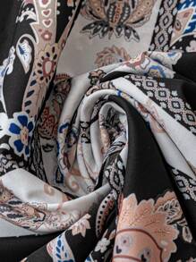 Elenzga Plus Size Vintage Palace-Style V-Neck Cross Strap Waist Flared Printed Dress - Multicolor - View 6