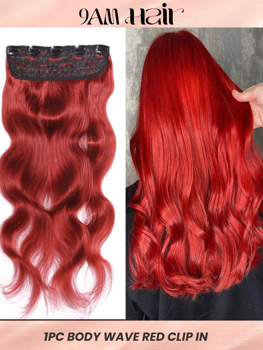 Red Clip In Hair Extensions Real Human Hair 1Pc 5 Clips Remy Human Hair Clip In Extensions Soft Body Wave For Women Red Hair Extensions Halloween Costumes - SRed - View 1
