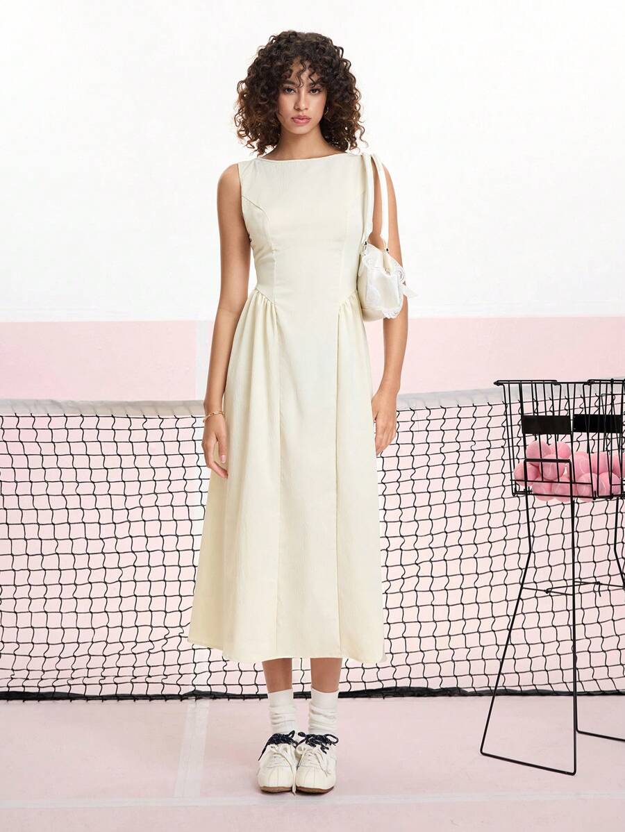 SHEIN MOD Apricot Color Backless Tie Up Elegant Summer Dress