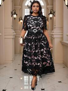 Fleurora 春夏优雅通勤婚礼情人节办公室彩色编织蕾丝圆领喇叭泡泡袖荷叶边领中长短袖大码连衣裙节日服装优雅服装秋季服装曲线夏季女士夏季服装情人节生日服装女士情人节连衣裙茶会服装春季情人节服装情人节服装女士节日服装女士大码连衣裙优雅优雅连衣裙 - 彩色 - 查看 8