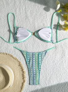 Swim Mod 2 Teile Damen Badeanzug Set, Strand Bikini mit Perlentextur, Sommer Bademode - Verschiedenfarbig - Übersicht 3