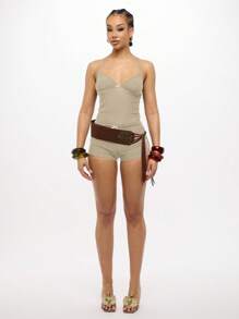 SUMWON WOMEN Ultra Soft Mesh Booty Shorts High Waisted Yoga Dance Ballet Loungewear Shorts Festival Summer Spring Fashion - Cream - View 3