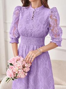 Modelyn Thời trang nữ Đầm dài tay in họa tiết màu trơn Maxi trang phục dạ hội dài - Màu Lilac Tím - Xem 3