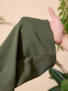 SHEIN Tween Girl 休闲宽松直筒长裤，军绿色 - 軍綠色 - 查看 6