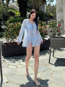 DAZY Cubrecuerpo casual de mujer de unicolor con detalle de lazo, para verano