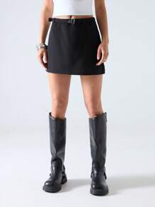 SHEIN EZwear Women's Solid Color Short A-Line Casual Skirt