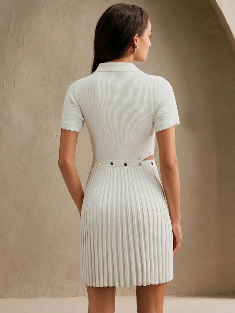 Anewsta Elaire Women Elegant Knitted Button Waist Pleated Dress, For Summer, Old Money, Modest Dresses