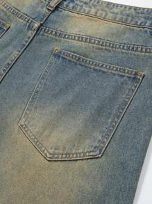 ROMWE MEN Street Life Men's Street Loose Fit Frayed Edge Star Pocket Contrast Color Casual Denim Jeans - Ginger - View 6