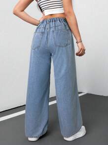 SHEIN Tall 女士牛仔裤休闲宽松直筒裤蓝色高腰女士牛仔裤牛仔裤女士低腰牛仔裤宽松牛仔裤