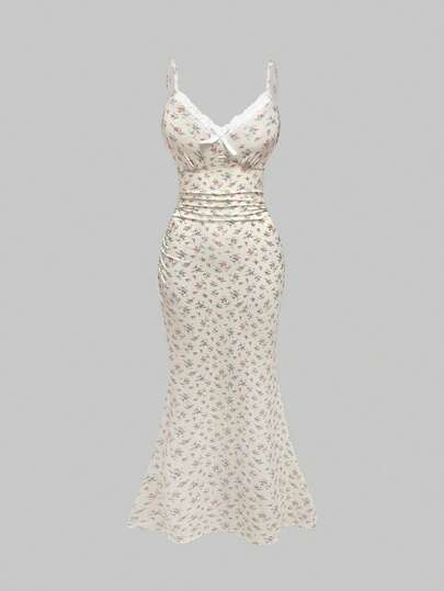 Kawaii Women's Romantic Ditsy Floral Mermaid Long Dress