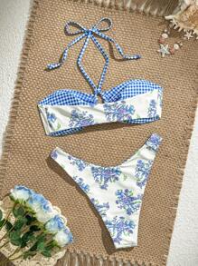 Swim Mod 2pcs/Set Summer Fashion Reversible Sexy Bikini Set - Multicolor - View 7