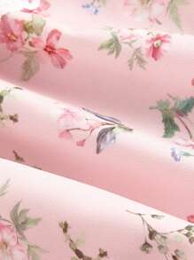 SHEIN MOD 大码粉色浪漫碎花蕾丝边摆裙 - 粉色 - 查看 4