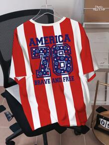 Paul Frank X SHEIN Men's Striped & Cartoon Pattern Casual Short Sleeve T-Shirt - White - View 2