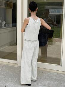 DAZY 2pcs/Set Women Summer Striped Sleeveless Top And Long Pants Casual Outfit