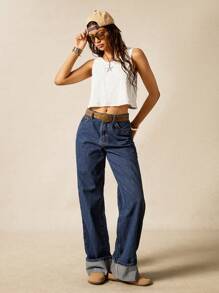 Easelle Top de tirantes holgada, informal y corta de color liso con cuello redondo para mujer