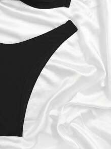 SHEIN Swim Women Bikini Sets Cincin Tie Back Ruched Bust Plain Seksi - Hitam - View 5