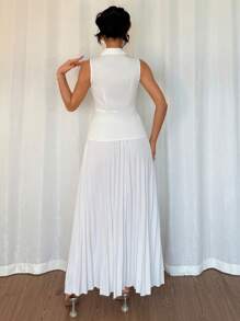Chiquease 2pcs/Set Women's Spring Elegant Sleeveless Pleated Dress - White - View 2