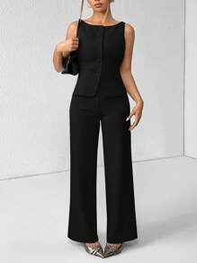 SHEIN EZwear Damen Kostüm in Große Größen mit schwarzer Weste und Hose