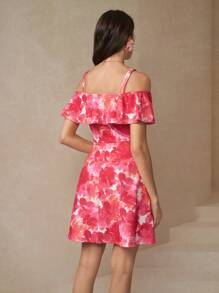 SHEIN Clasi Women's Ruffle Floral Print Ruffle Hem A-Line Dress