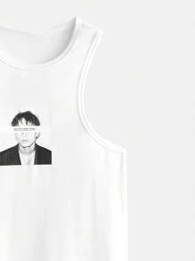 Maija Summer New Music Festival Party Graduation Beach Vacation Attire Brunch Clothing, Cruise Wear, Vintage Boho 90s Retro Street Style Portrait Black & White Print Graphic Tank Top For Men - White - View 11