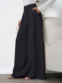 EURMUSE 加大码 100% 纯棉 高个女式米色深褶亚麻裤 - 黑色 - 查看 4