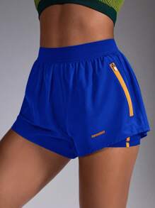 Powerista Women's Zipper Pocket Daily Fitness Sports Shorts Sweater Shorts