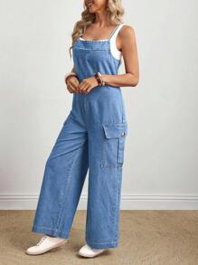Breezaya 女士休闲水洗牛仔连体裤 - 藍色 - 查看 8