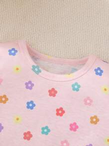 Set da 2 pezzi per bambina neonata o bimba con maglietta a righe in maglia colorata e fantasia floreale e pantaloncini, set casual, adatto per primavera/estate, taglia 0-3 anni