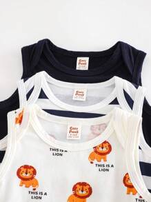 Cozy Pixies 三件套男婴卡通动物针织柔软圆领无袖连体衣套装印花 - 彩色 - 查看 6