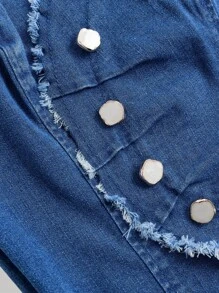 SHEIN MOD Women's Casual Denim Patchwork Short Sleeve Tight Fit Top - Medium Wash - View 4